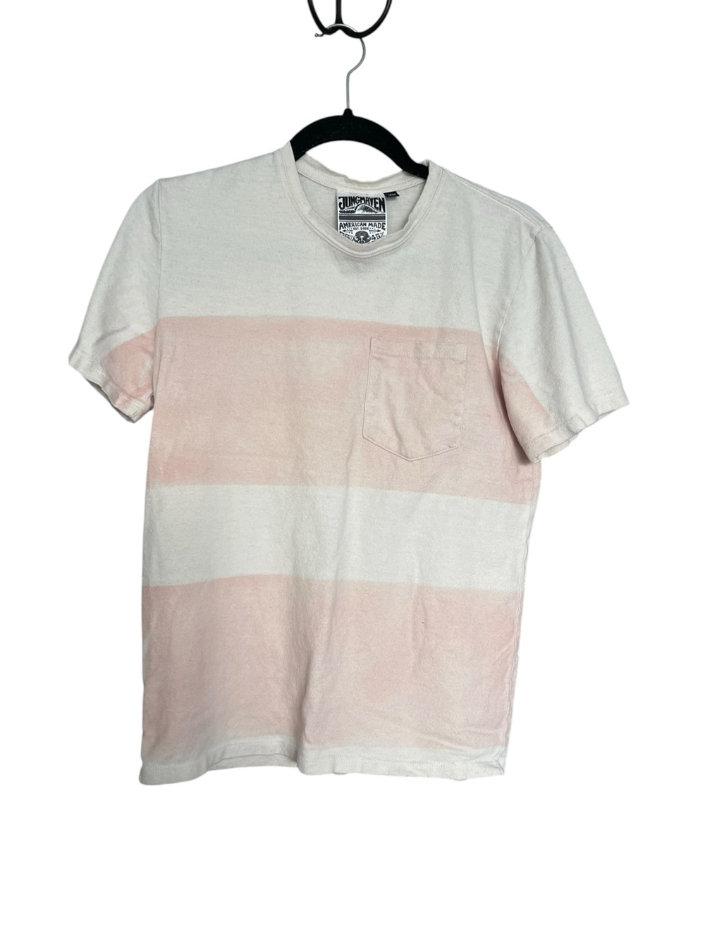 Jungmaven White & Light Pink Horizontal Stripe Pocket Tee